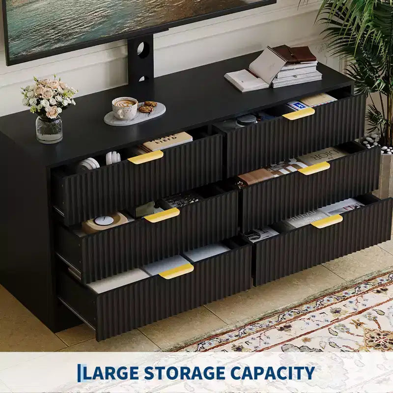 6 Drawer TV Stand with Mount for 32-85 Inch TV, Wood Media Console Dresser Storage Cabinet, Modern Multiple Colors