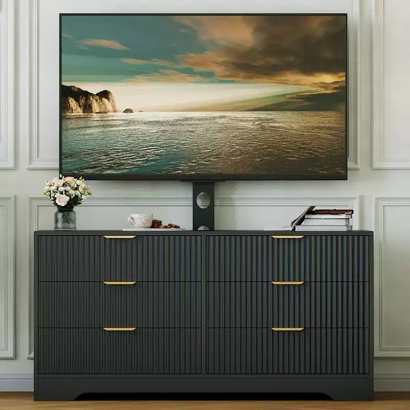 6 Drawer TV Stand with Mount for 32-85 Inch TV, Wood Media Console Dresser Storage Cabinet, Modern Multiple Colors