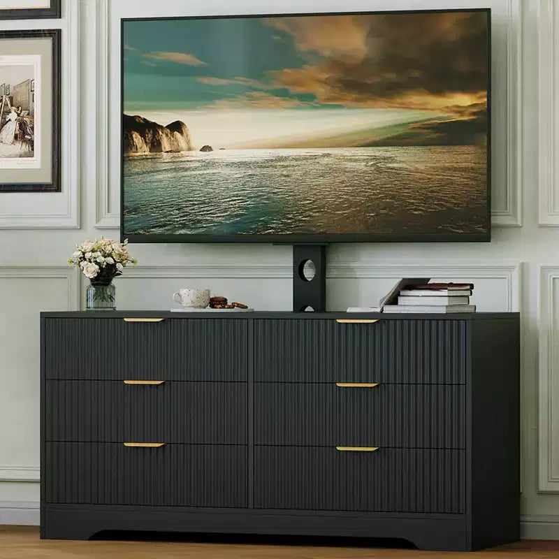 6 Drawer TV Stand with Mount for 32-85 Inch TV, Wood Media Console Dresser Storage Cabinet, Modern Multiple Colors