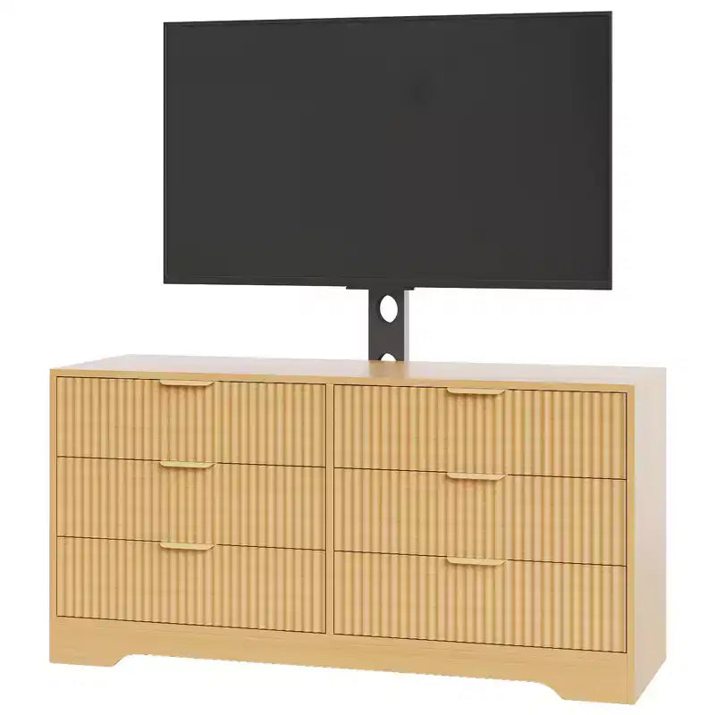 6 Drawer TV Stand with Mount for 32-85 Inch TV, Wood Media Console Dresser Storage Cabinet, Modern Multiple Colors