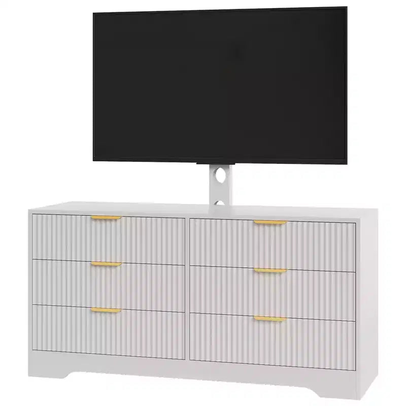 6 Drawer TV Stand with Mount for 32-85 Inch TV, Wood Media Console Dresser Storage Cabinet, Modern Multiple Colors