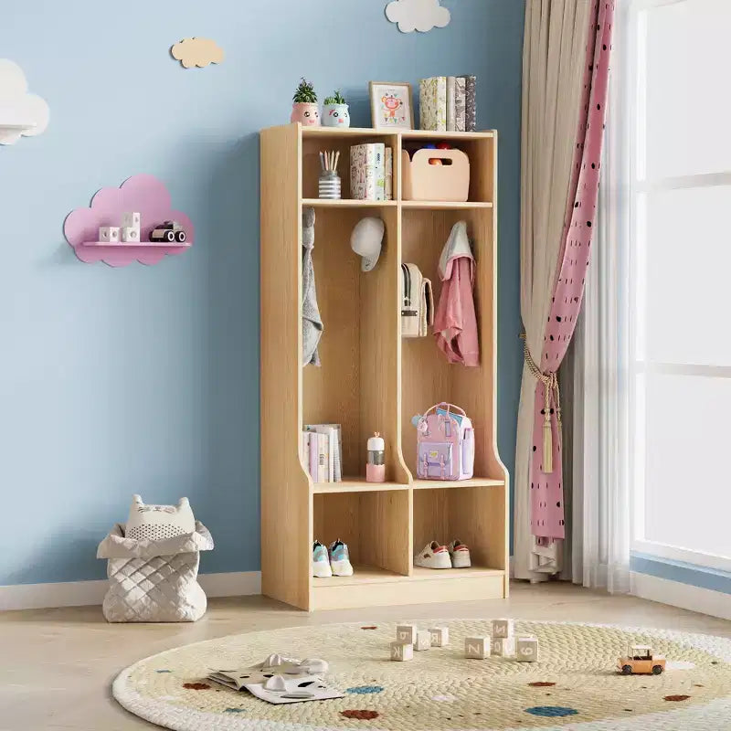 2-Section Kids Coat Locker with 4 Cubbies & Hooks for Classroom, Playroom & Entryway