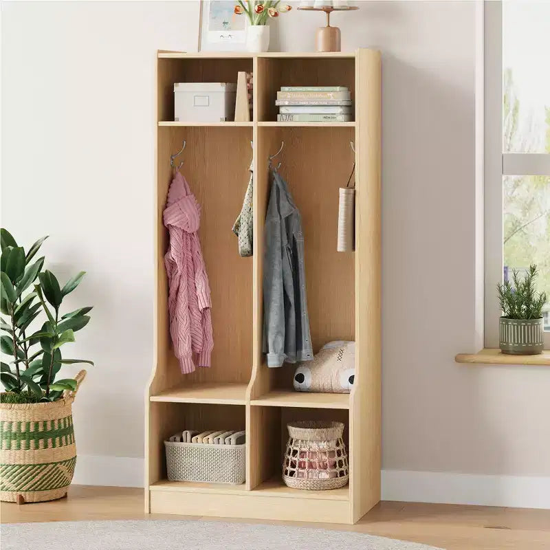 2-Section Kids Coat Locker with 4 Cubbies & Hooks for Classroom, Playroom & Entryway