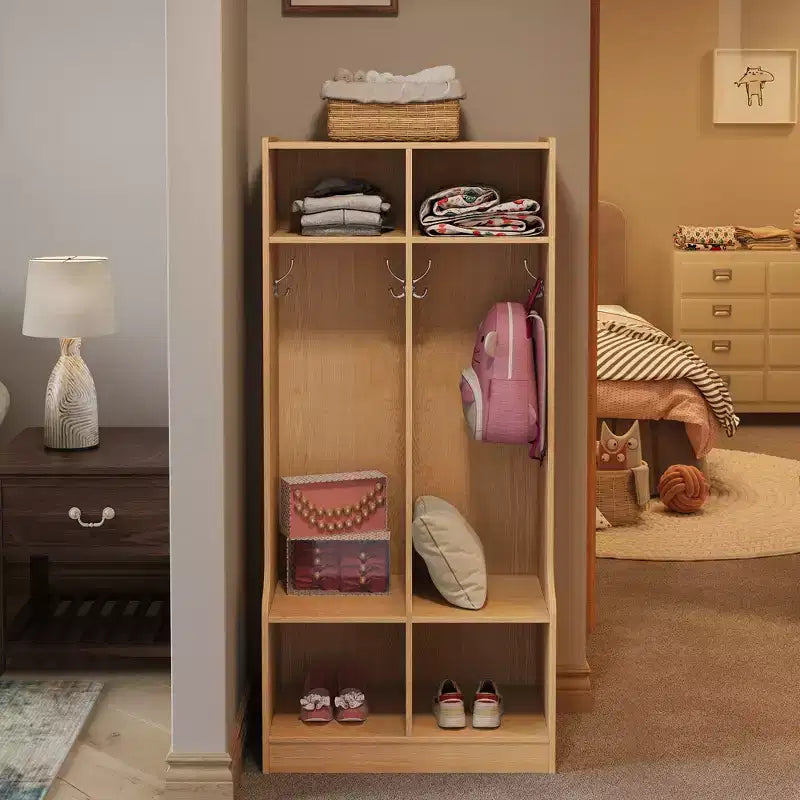2-Section Kids Coat Locker with 4 Cubbies & Hooks for Classroom, Playroom & Entryway