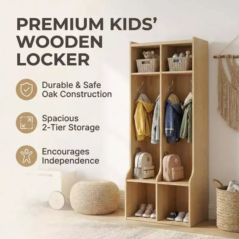 2-Section Kids Coat Locker with 4 Cubbies & Hooks for Classroom, Playroom & Entryway