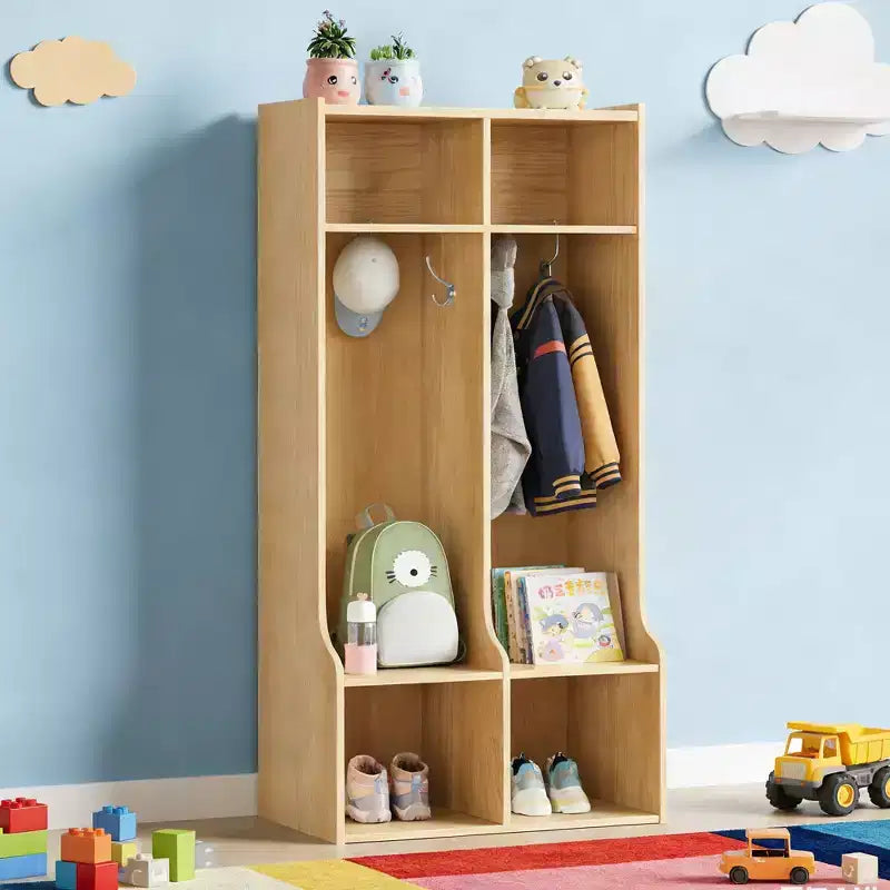 2-Section Kids Coat Locker with 4 Cubbies & Hooks for Classroom, Playroom & Entryway