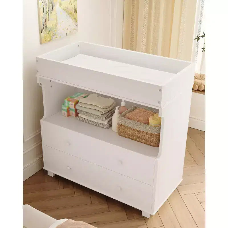 Baby Changing Table Dresser with 2 Drawers and Open Storage – White