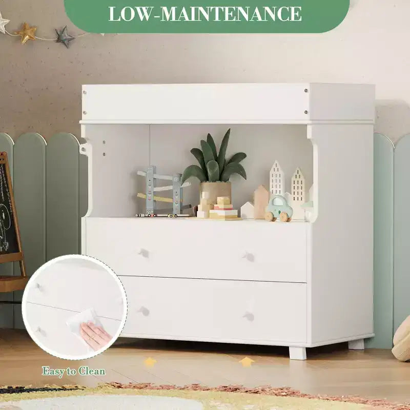 Baby Changing Table Dresser with 2 Drawers and Open Storage – White