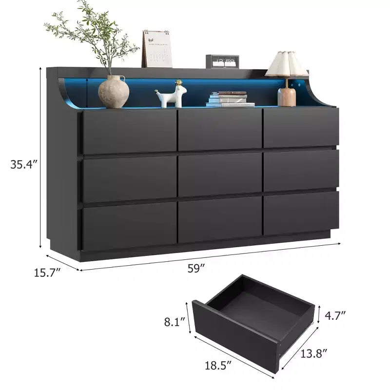 9 Drawer Dresser, Modern Dressers & Chests of Drawers with Anti-Tipping for Bedroom Living Room