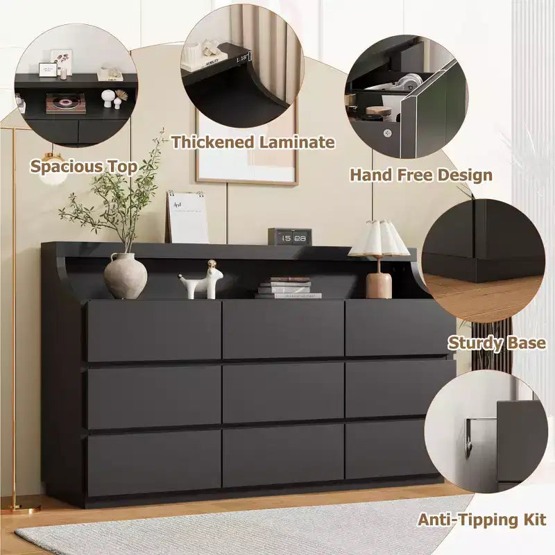9 Drawer Dresser, Modern Dressers & Chests of Drawers with Anti-Tipping for Bedroom Living Room