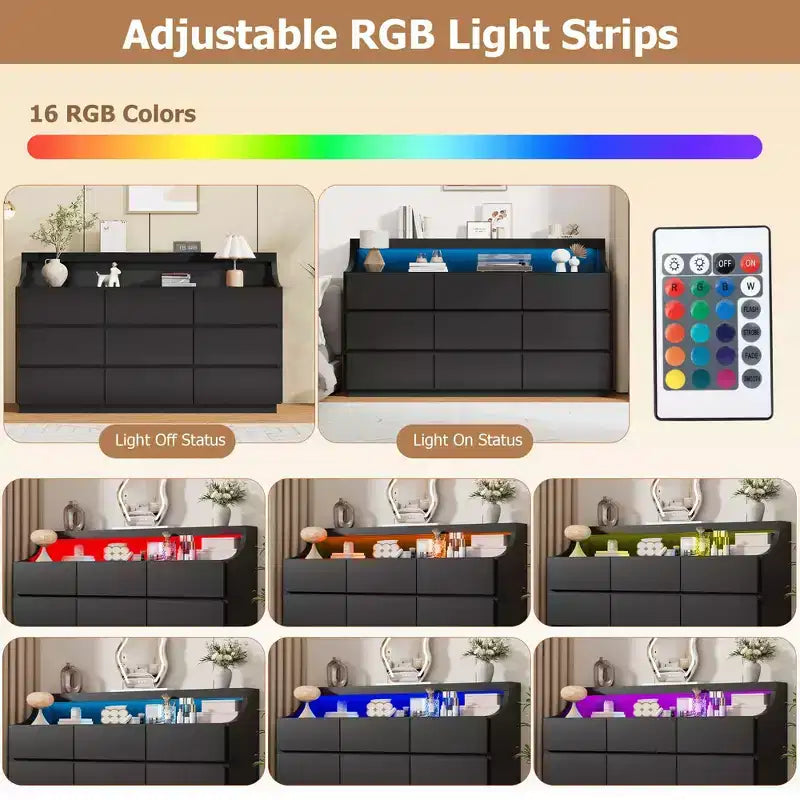 9 Drawer Dresser, Modern Dressers & Chests of Drawers with Anti-Tipping for Bedroom Living Room