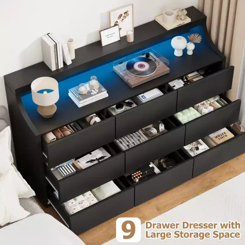 9 Drawer Dresser, Modern Dressers & Chests of Drawers with Anti-Tipping for Bedroom Living Room