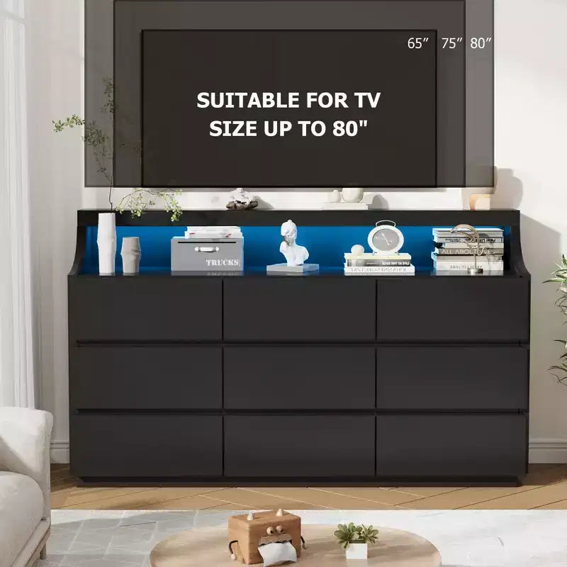 9 Drawer Dresser, Modern Dressers & Chests of Drawers with Anti-Tipping for Bedroom Living Room