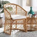 Orchard Fabric Upholstered and Rattan Dining Chair White/Natural - bali & pari: Indonesian Craftsmanship, Foam Cushion