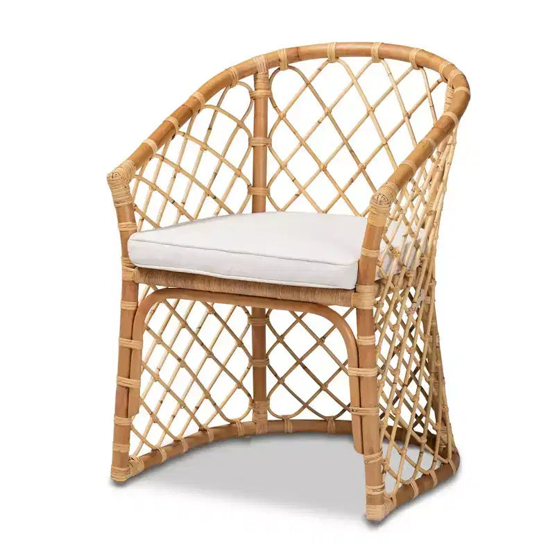Chaise de salle à manger Bohème en rotin naturel avec assise en mousse rembourrée