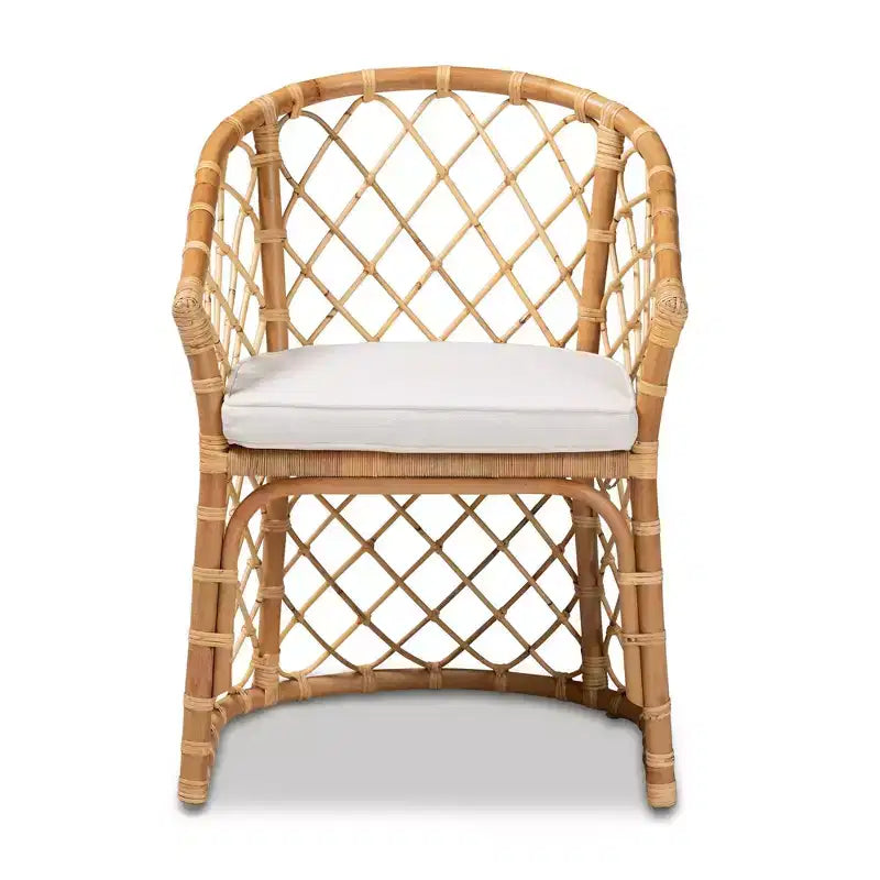 Chaise de salle à manger Bohème en rotin naturel avec assise en mousse rembourrée