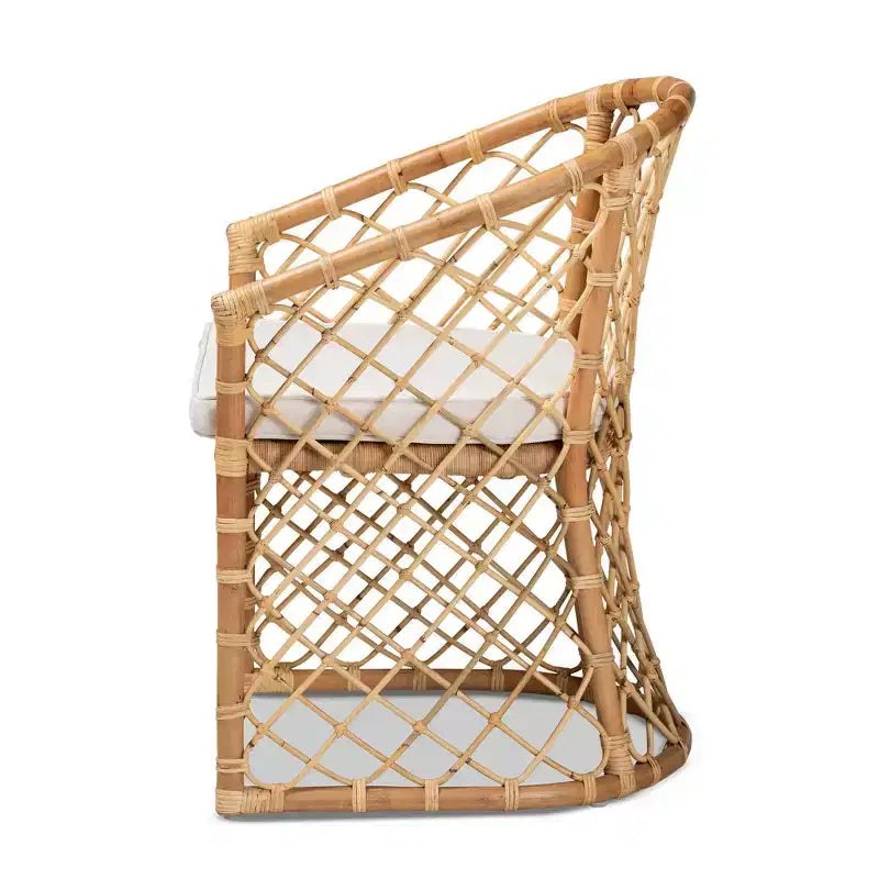 Chaise de salle à manger Bohème en rotin naturel avec assise en mousse rembourrée