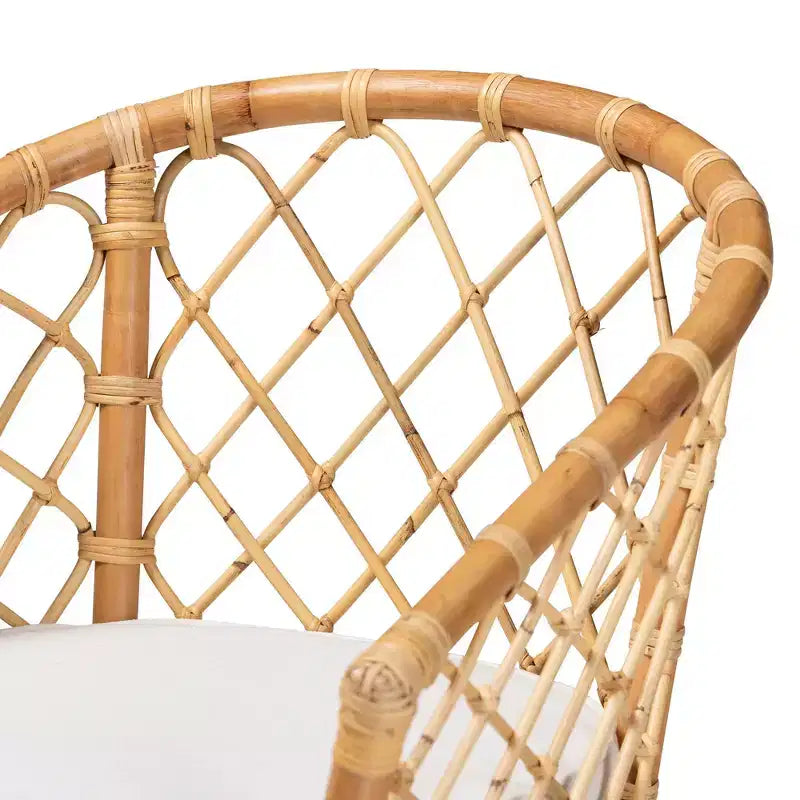 Chaise de salle à manger Bohème en rotin naturel avec assise en mousse rembourrée