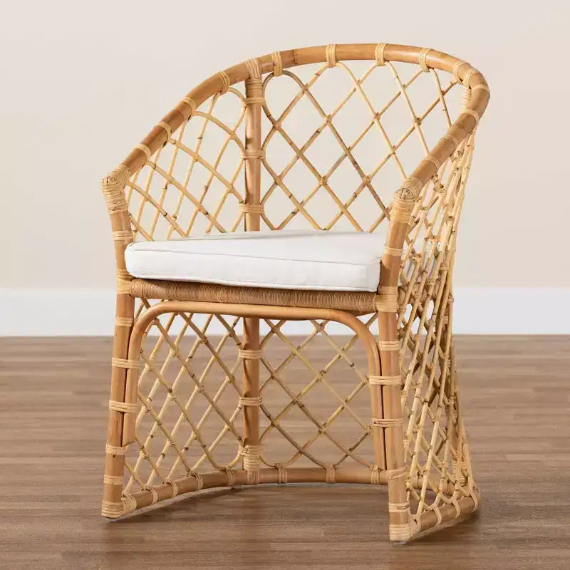 Chaise de salle à manger Bohème en rotin naturel avec assise en mousse rembourrée