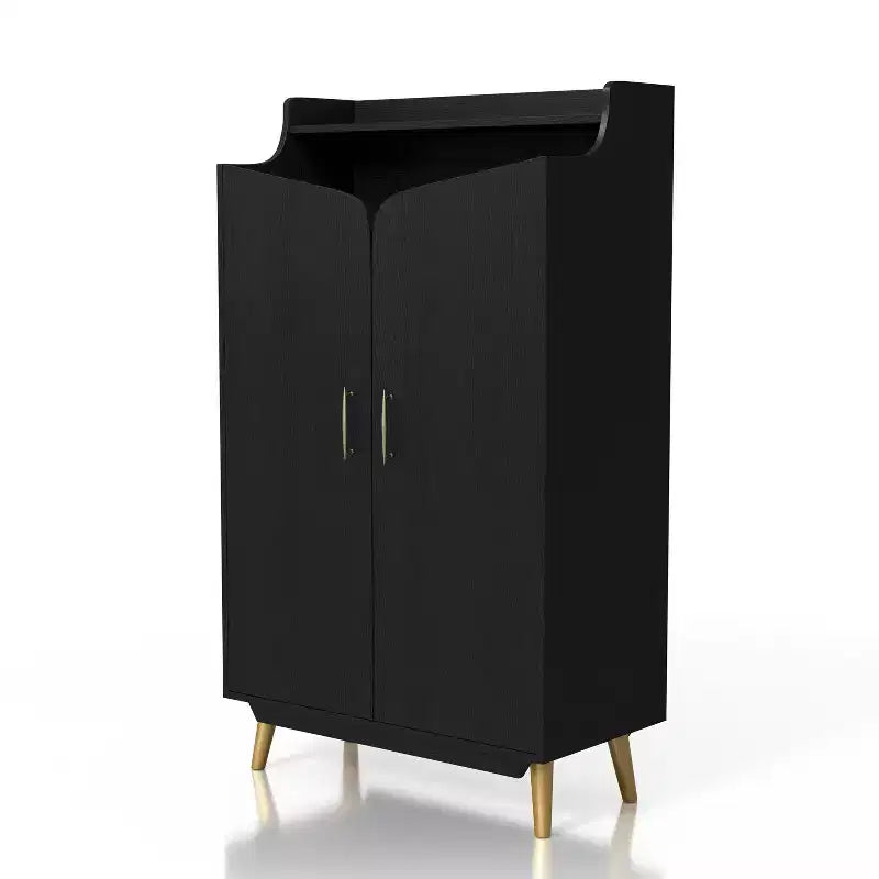 Meuble à chaussures double porte – Peut contenir 15 paires, étagères réglables, noir style Mid-Century