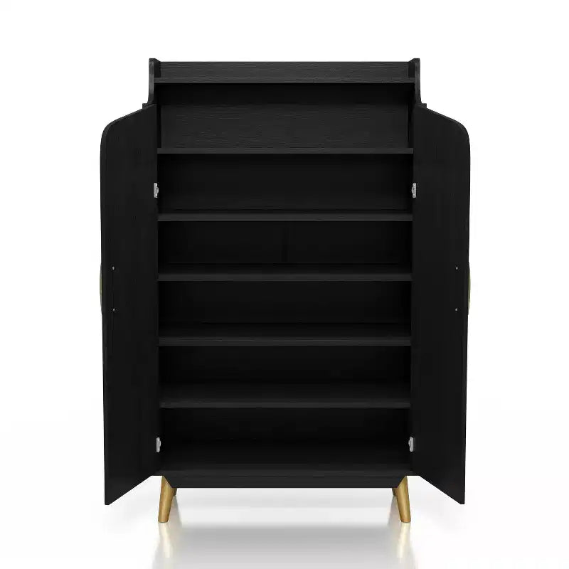 Meuble à chaussures double porte – Peut contenir 15 paires, étagères réglables, noir style Mid-Century