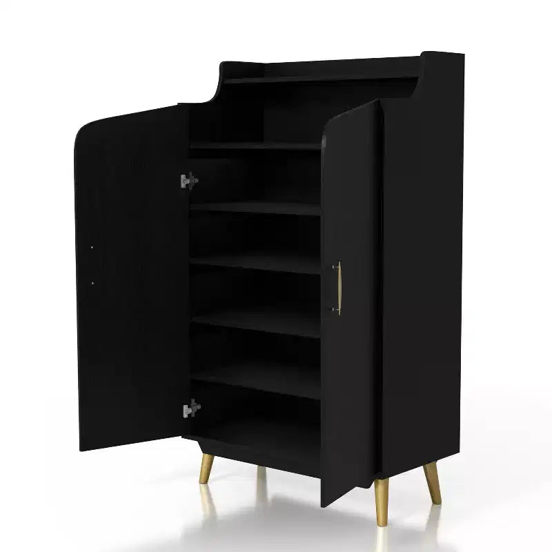 Meuble à chaussures double porte – Peut contenir 15 paires, étagères réglables, noir style Mid-Century