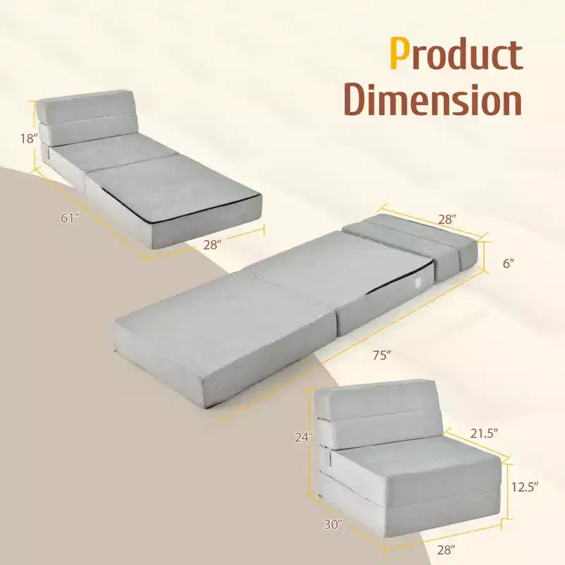 Fauteuil Convertible Pliable en Trois – Canapé-lit, Chaise Longue et Matelas de Sol en Un Seul Meuble