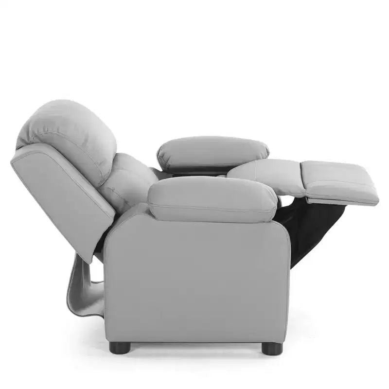 Fauteuil inclinable en similicuir PU pour enfants avec rangement dans les accoudoirs, appuie-tête et repose-pieds réglable