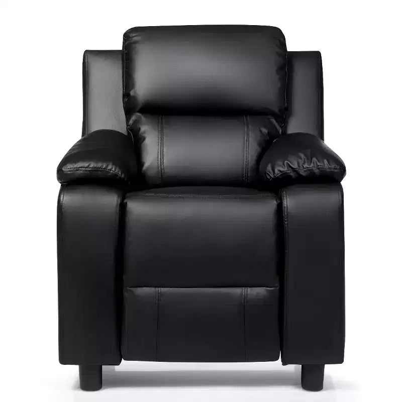 Fauteuil inclinable en similicuir PU pour enfants avec rangement dans les accoudoirs, appuie-tête et repose-pieds réglable
