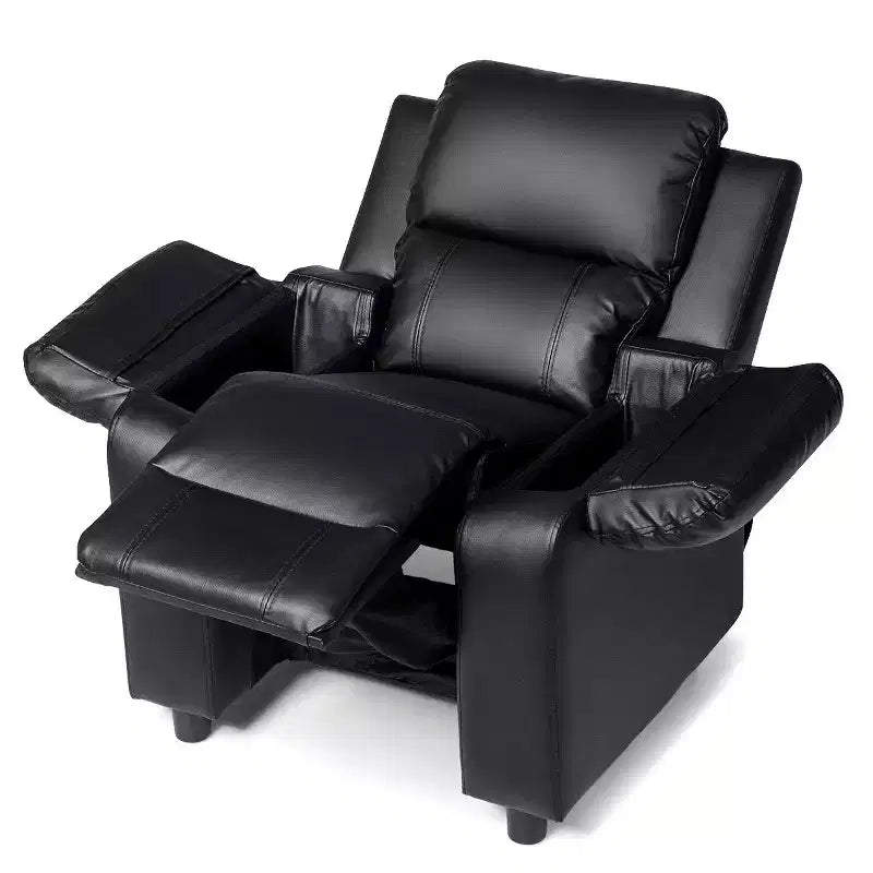 Fauteuil inclinable en similicuir PU pour enfants avec rangement dans les accoudoirs, appuie-tête et repose-pieds réglable