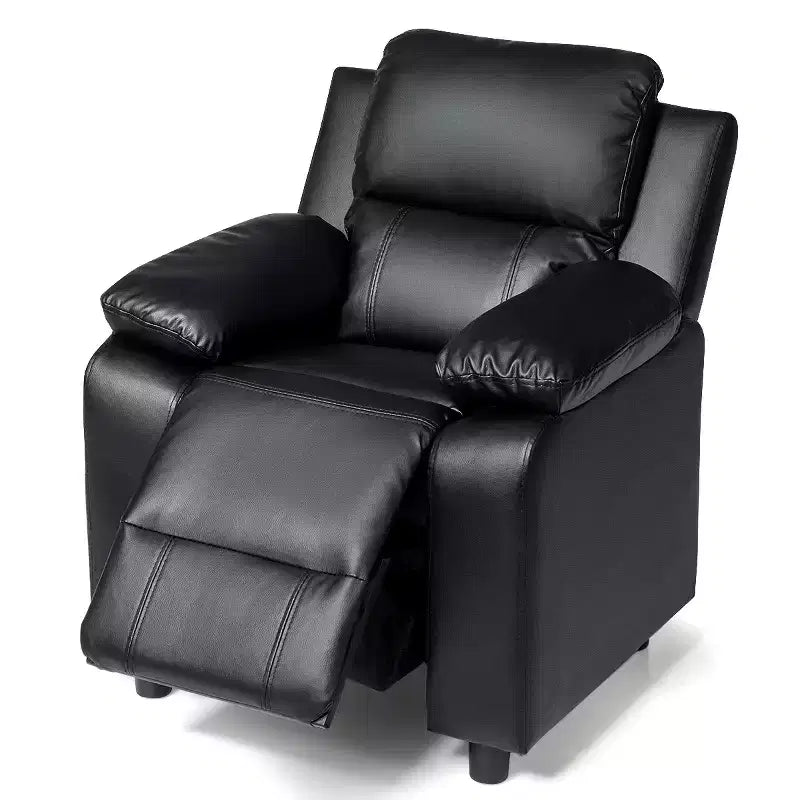 Fauteuil inclinable en similicuir PU pour enfants avec rangement dans les accoudoirs, appuie-tête et repose-pieds réglable