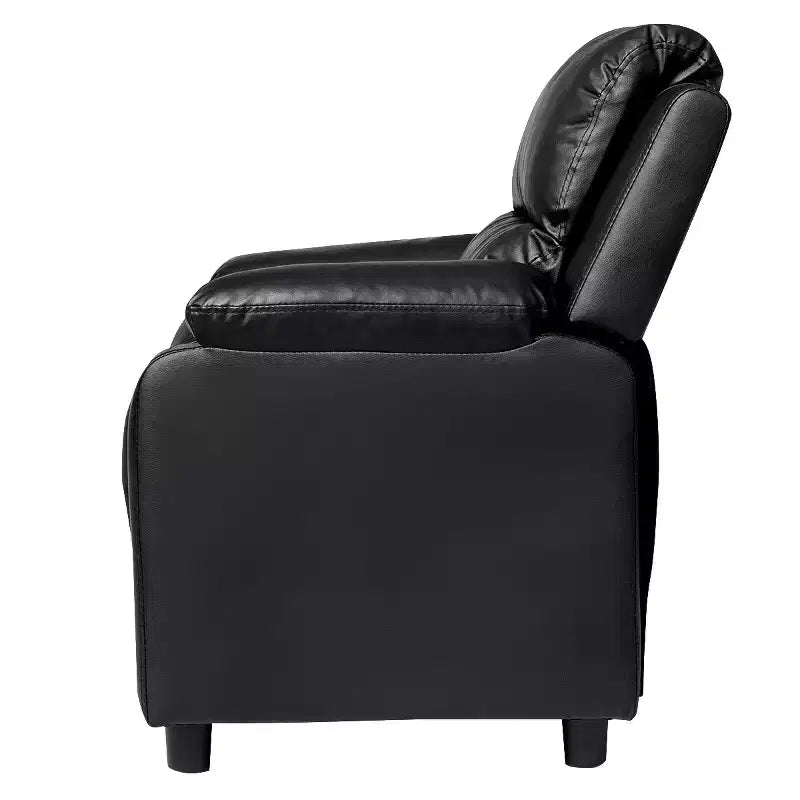 Fauteuil inclinable en similicuir PU pour enfants avec rangement dans les accoudoirs, appuie-tête et repose-pieds réglable