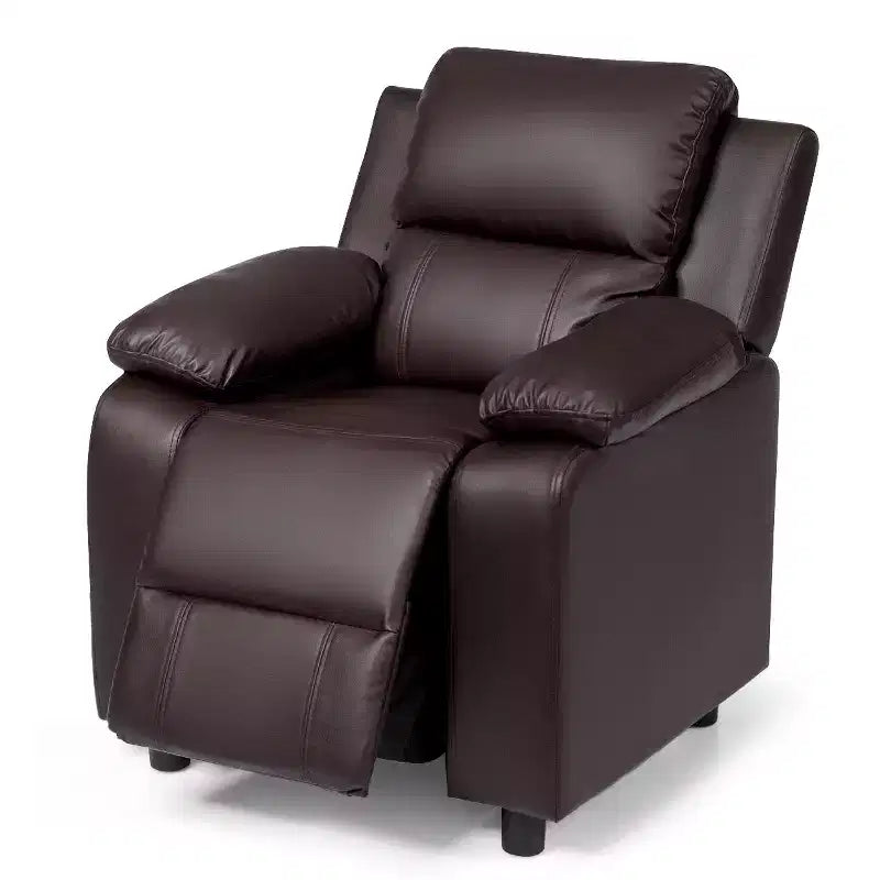 Fauteuil inclinable en similicuir PU pour enfants avec rangement dans les accoudoirs, appuie-tête et repose-pieds réglable