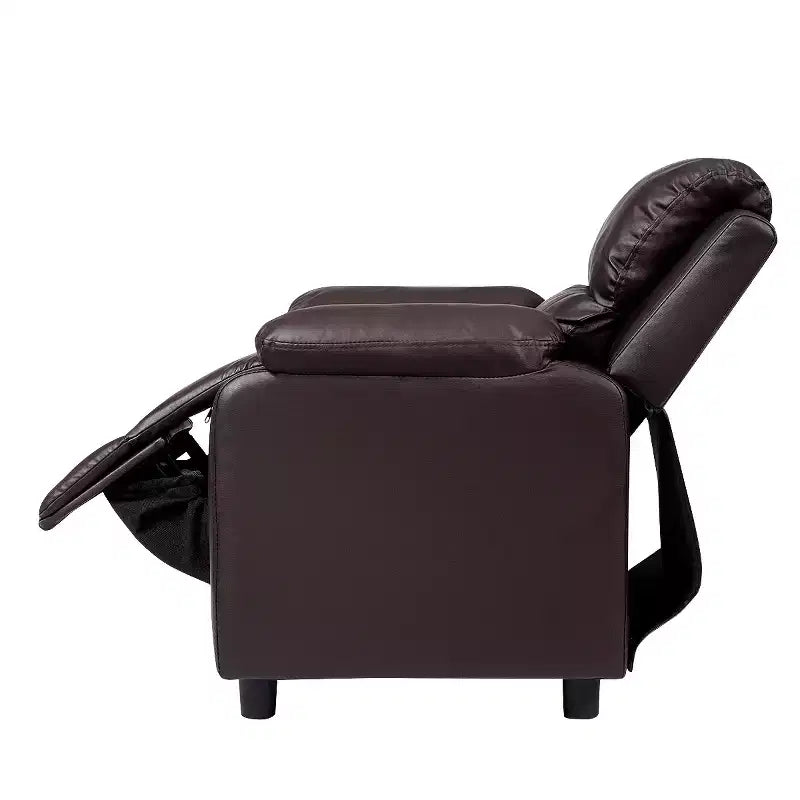 Fauteuil inclinable en similicuir PU pour enfants avec rangement dans les accoudoirs, appuie-tête et repose-pieds réglable