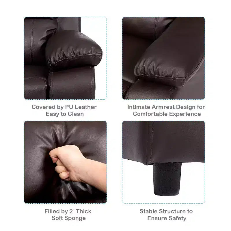 Fauteuil inclinable en similicuir PU pour enfants avec rangement dans les accoudoirs, appuie-tête et repose-pieds réglable