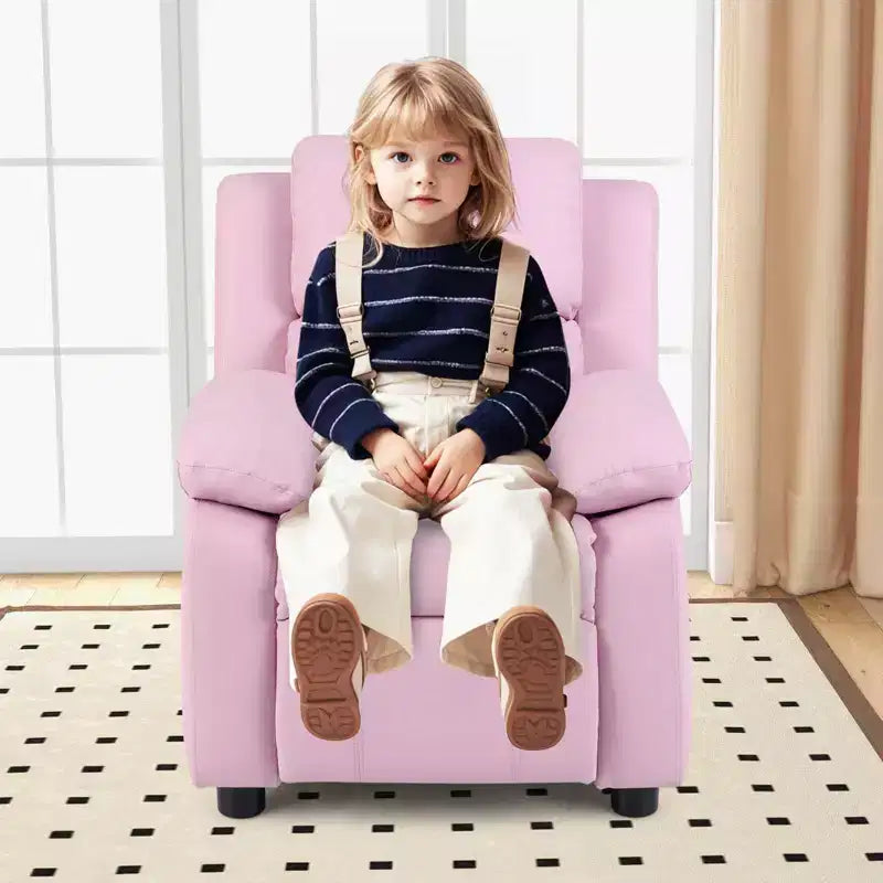 Fauteuil inclinable en similicuir PU pour enfants avec rangement dans les accoudoirs, appuie-tête et repose-pieds réglable