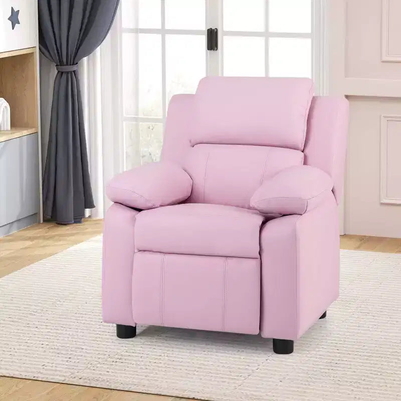 Fauteuil inclinable en similicuir PU pour enfants avec rangement dans les accoudoirs, appuie-tête et repose-pieds réglable