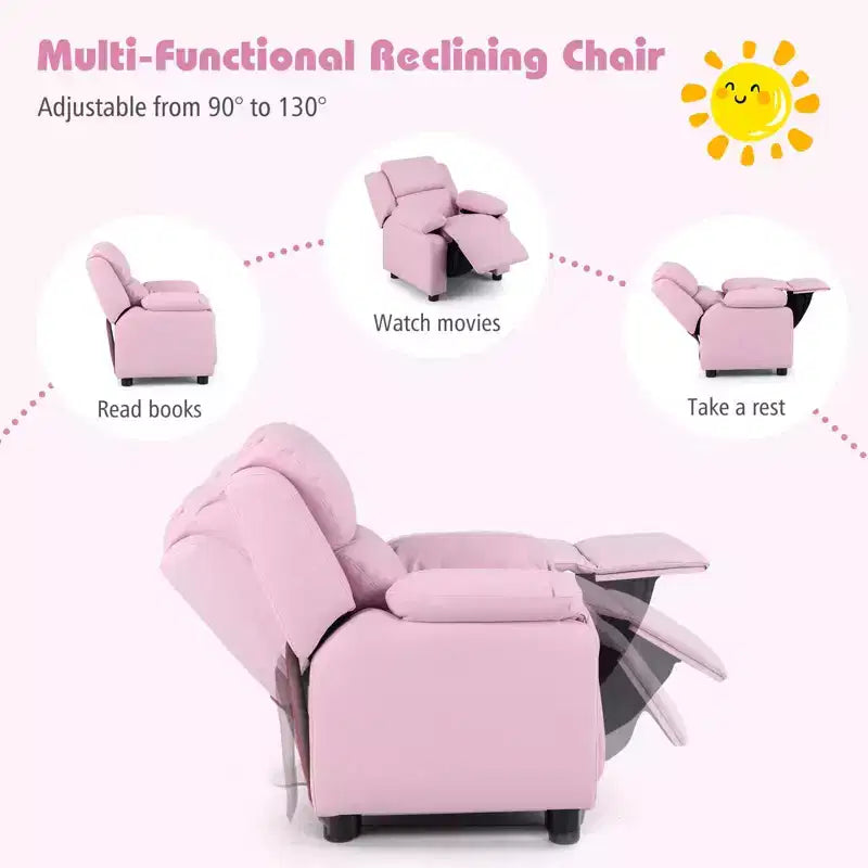 Fauteuil inclinable en similicuir PU pour enfants avec rangement dans les accoudoirs, appuie-tête et repose-pieds réglable