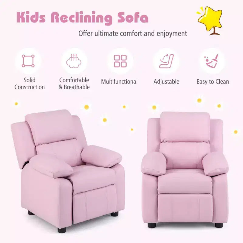Fauteuil inclinable en similicuir PU pour enfants avec rangement dans les accoudoirs, appuie-tête et repose-pieds réglable