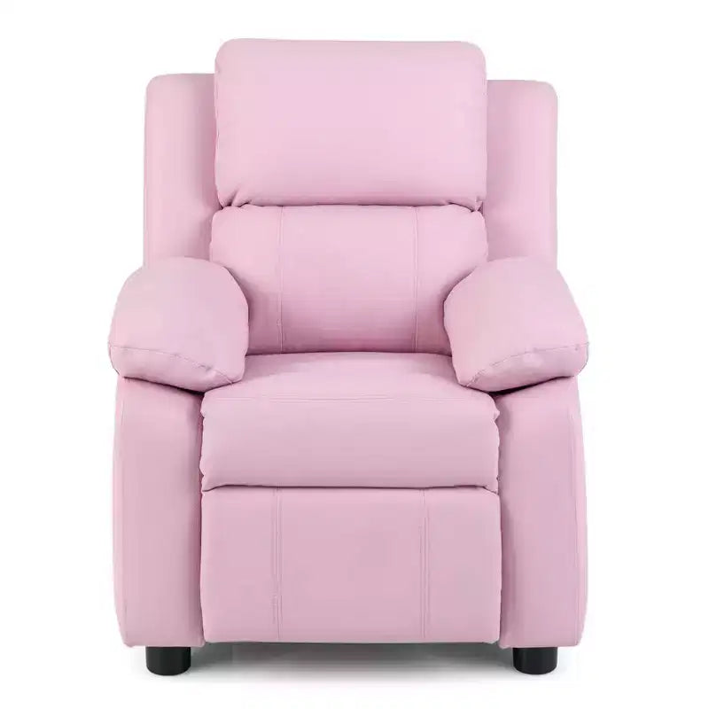 Fauteuil inclinable en similicuir PU pour enfants avec rangement dans les accoudoirs, appuie-tête et repose-pieds réglable