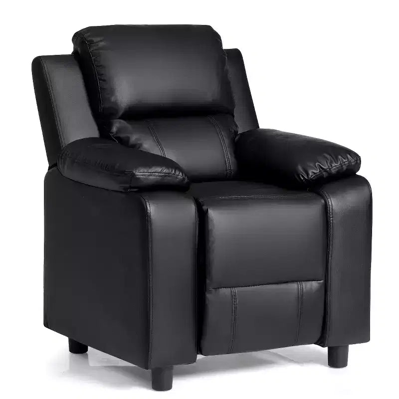 Fauteuil inclinable en similicuir PU pour enfants avec rangement dans les accoudoirs, appuie-tête et repose-pieds réglable