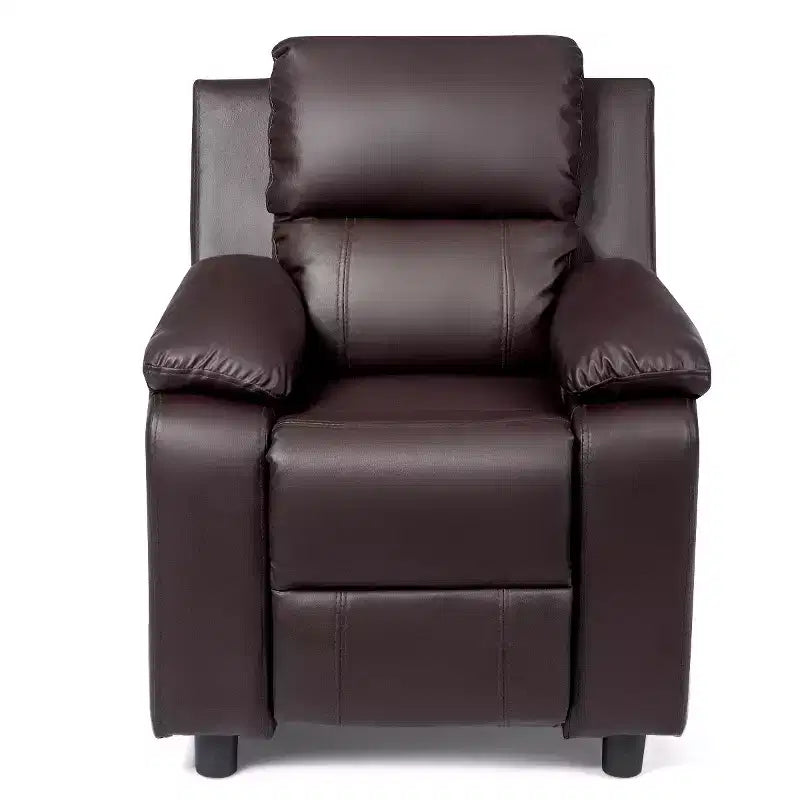 Fauteuil inclinable en similicuir PU pour enfants avec rangement dans les accoudoirs, appuie-tête et repose-pieds réglable