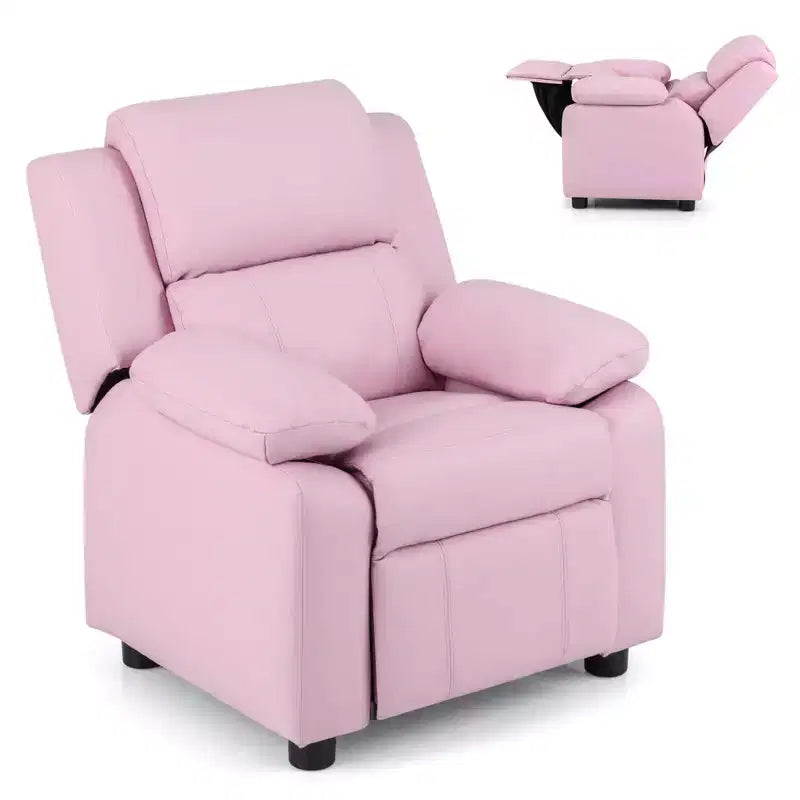 Fauteuil inclinable en similicuir PU pour enfants avec rangement dans les accoudoirs, appuie-tête et repose-pieds réglable