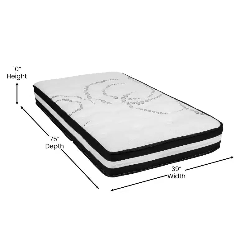 Cadre de lit plateforme en métal 14" avec matelas à ressorts ensachés 10" et surmatelas en mousse à gel rafraîchissant 2"