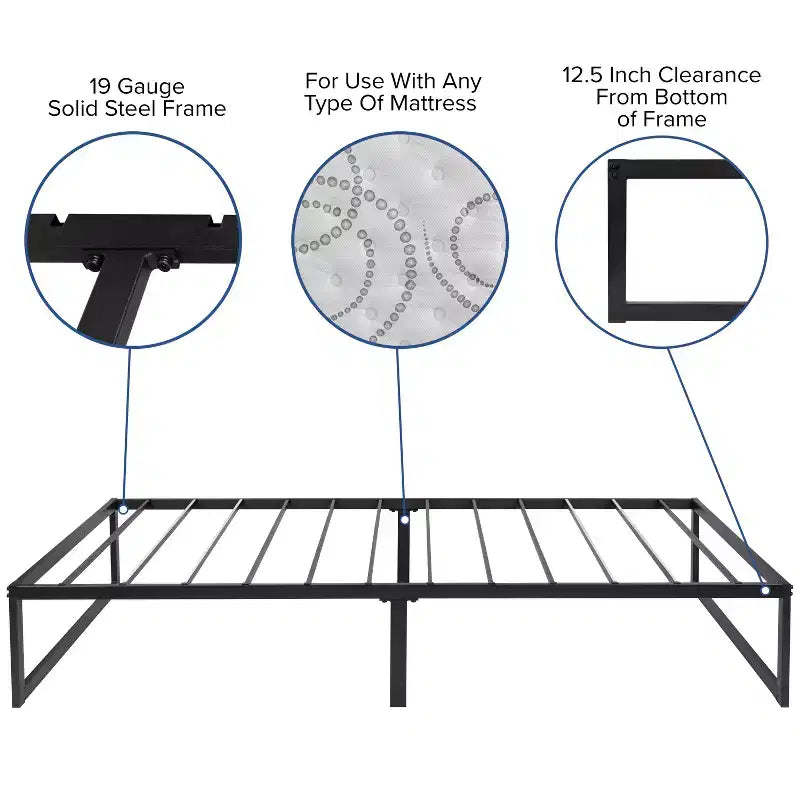 Cadre de lit plateforme en métal 14" avec matelas à ressorts ensachés 10" et surmatelas en mousse à gel rafraîchissant 2"