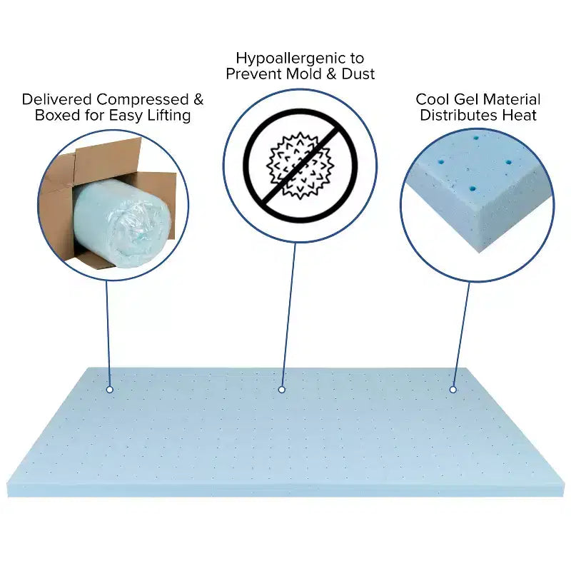 Cadre de lit plateforme en métal 14" avec matelas à ressorts ensachés 10" et surmatelas en mousse à gel rafraîchissant 2"