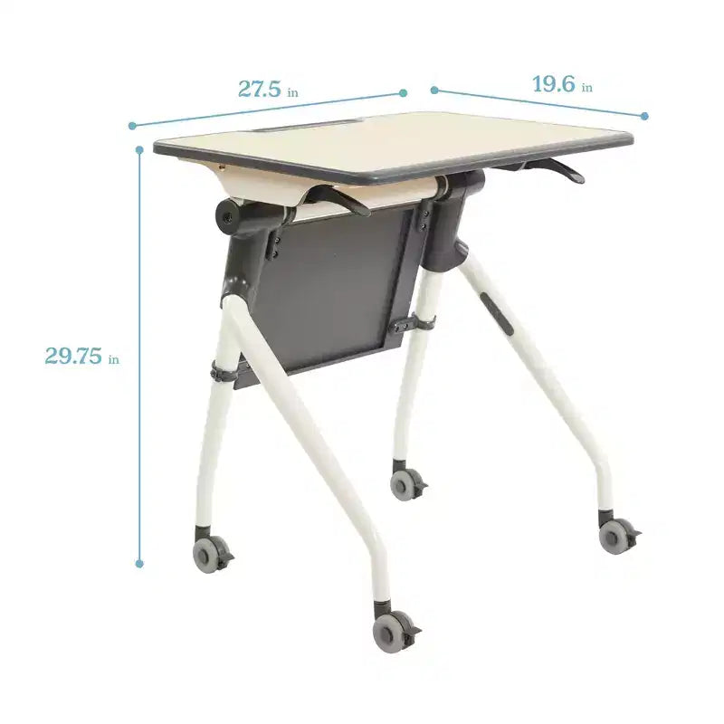 Bureau étudiant gigogne avec panneau de modestie et roulettes verrouillables – Érable/Gris