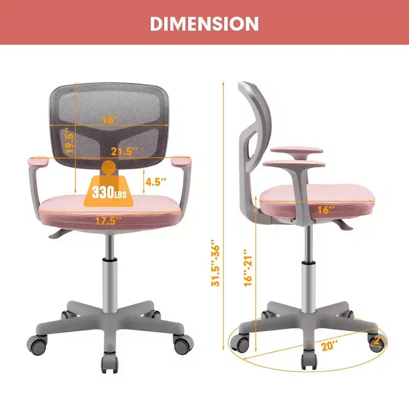 Chaise de bureau pour enfants réglable en hauteur avec roulettes autobloquantes et support lombaire