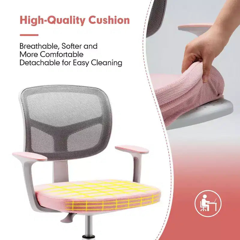 Chaise de bureau pour enfants réglable en hauteur avec roulettes autobloquantes et support lombaire