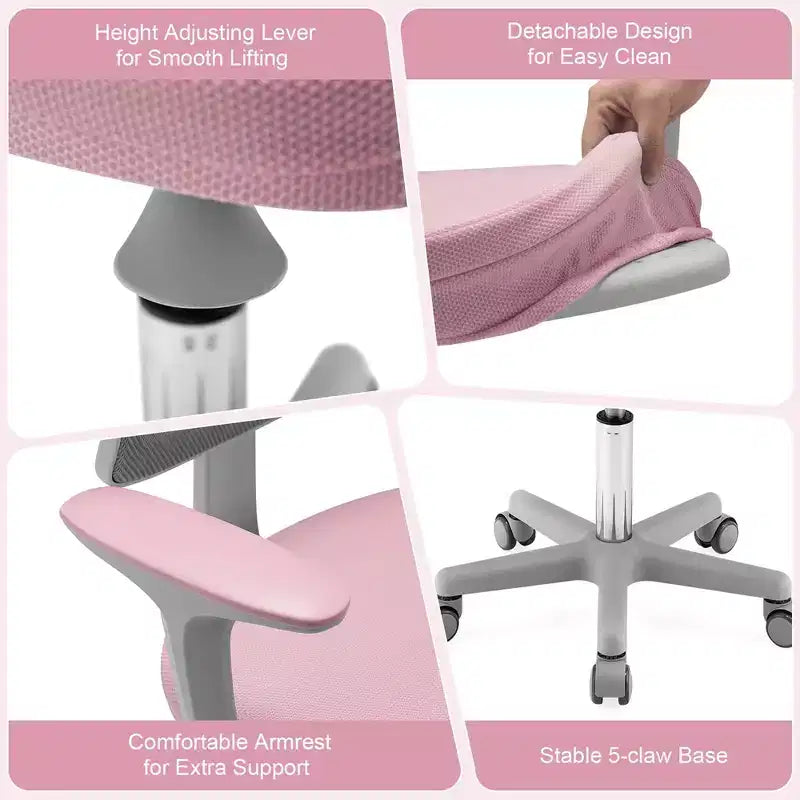 Chaise de bureau pour enfants réglable en hauteur avec roulettes autobloquantes et support lombaire